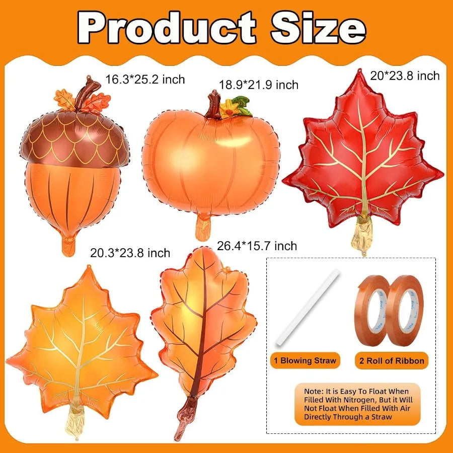 9 Pcs Fall Thanksgiving Balloons Set Premium Foil Pumpkin