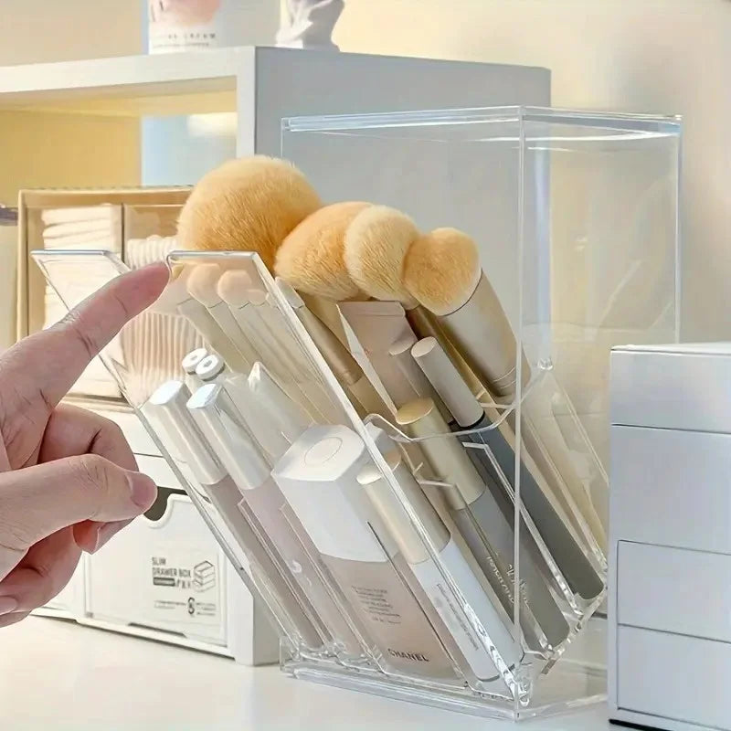 Stylish Adjustable Clear Acrylic Pen Brush Holder Versatile Vanity and Desk Organizer for Beauty Tools and Supplies