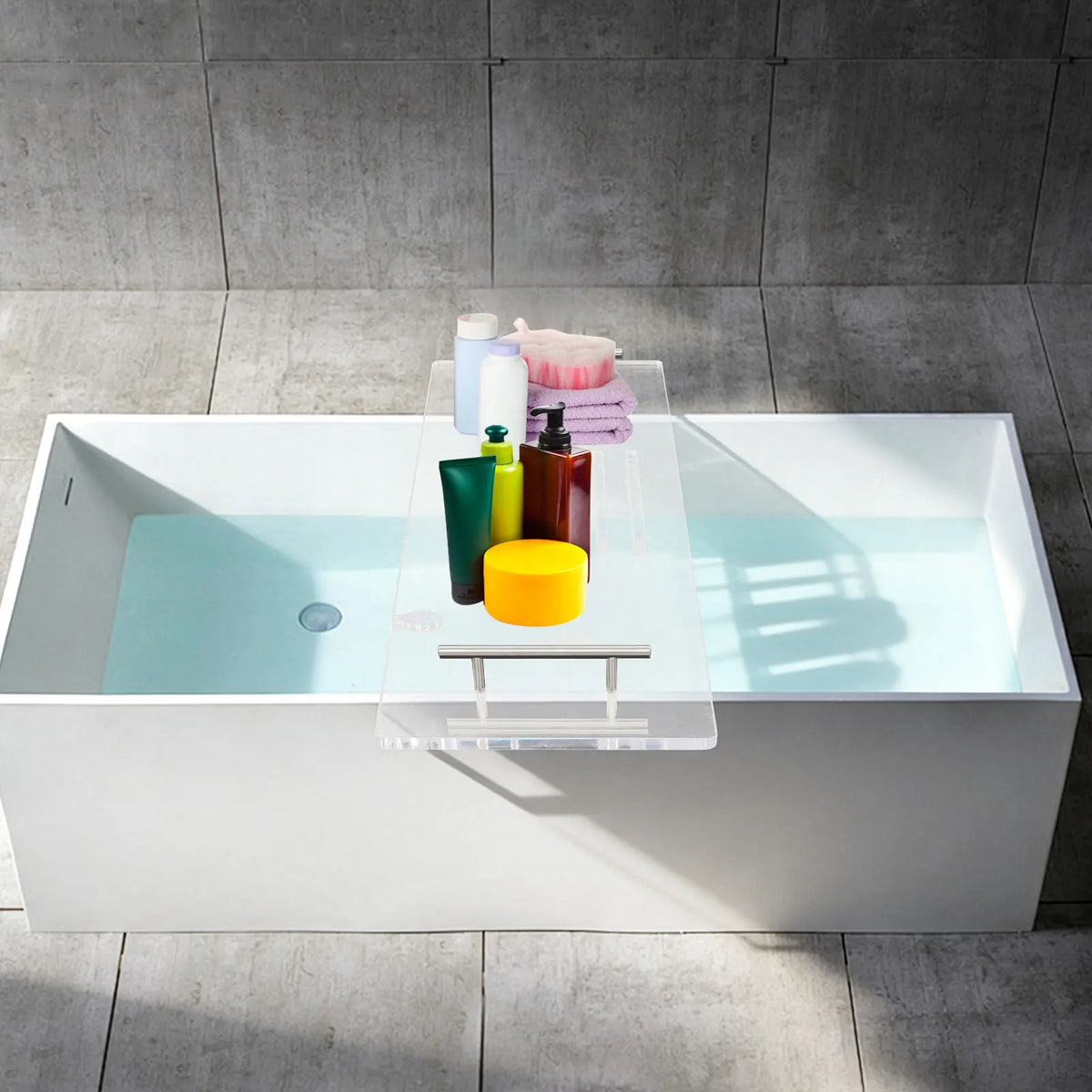 Luxury Acrylic Bathtub Tray – Clear Bath Caddy with Phone, Wine Glass &amp; Book Holder