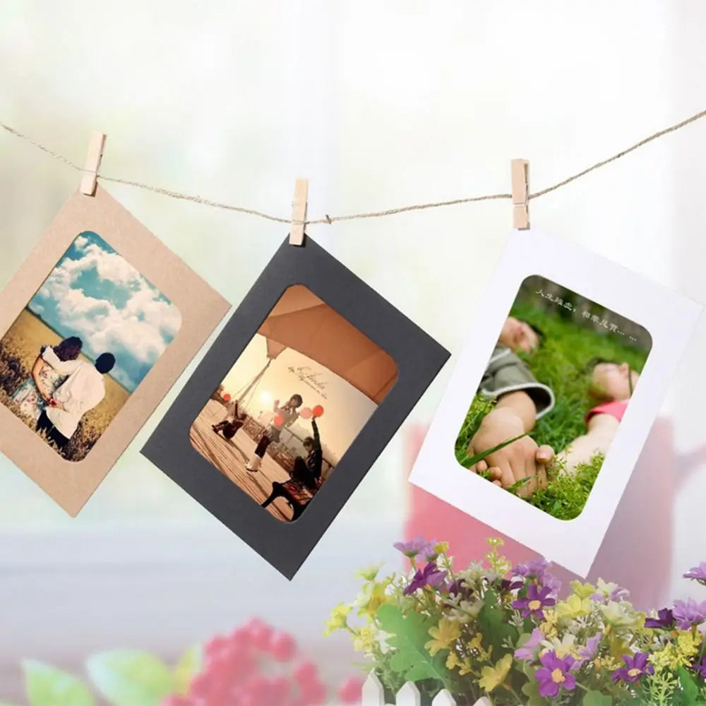 10pcs Combination Paper Frame with Clips DIY Kraft Photo Album Wall Decor (White)