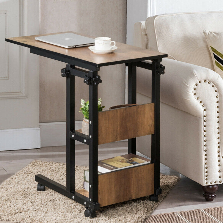 C-Shape End Table with Storage Shelves