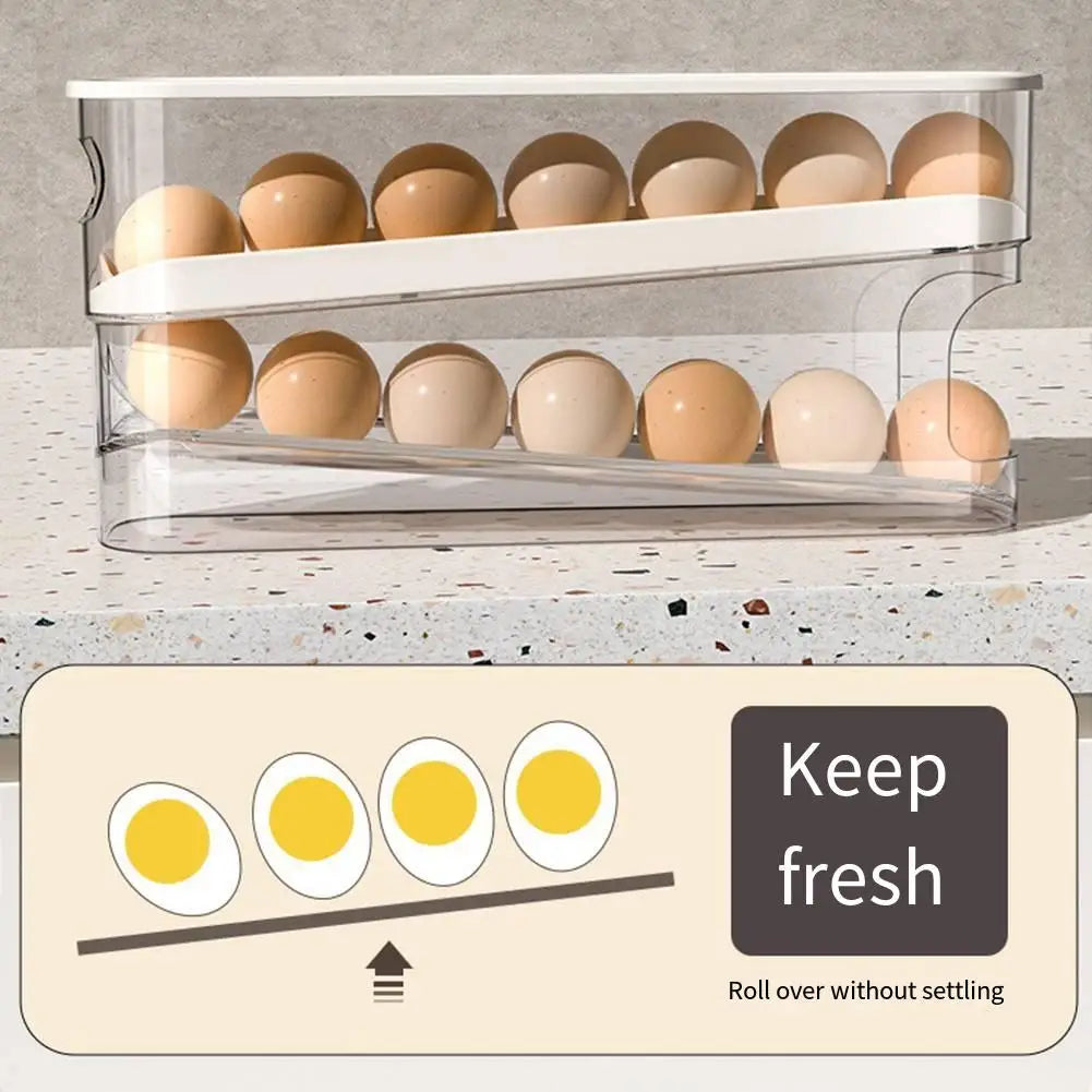 Automatic Scrolling Egg Holder with Lid Kitchen Dedicated Roll Off Egg Storage Rack