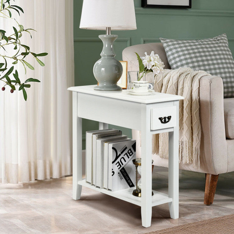 2 Tier End Bedside Sofa Side Table Nightstand (White)