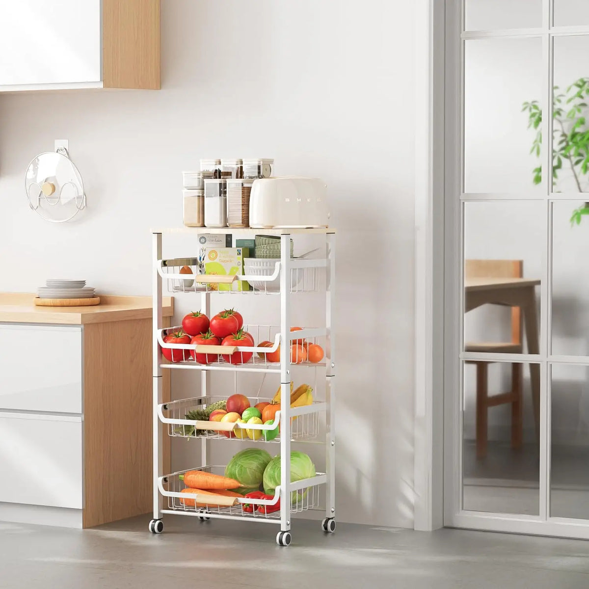 Kitchen Organizer Cart 5-Tier with Wood Top Rolling Drawers