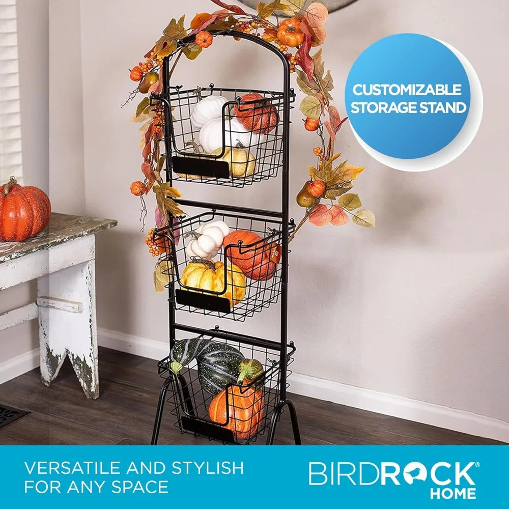 Wire Market Basket Stand 3-Tier with Chalk Labels