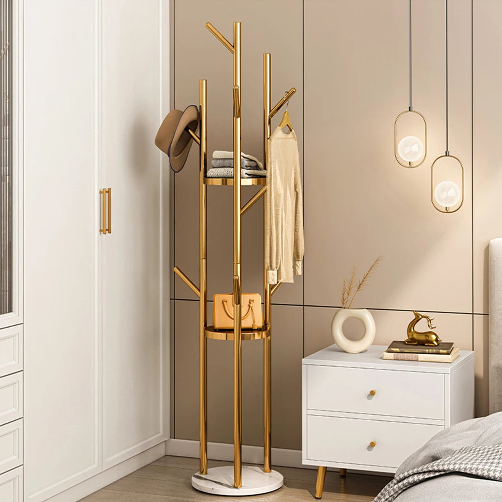 Tall Gold Metal Coat Rack Stand Heavy Duty Marble Base Clothes Hanger