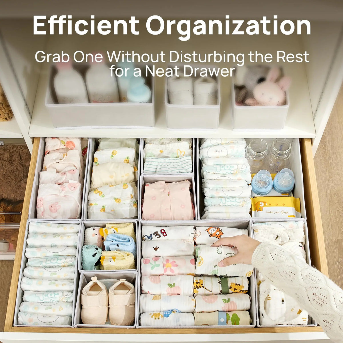 12-Pack Baby Clothes Organizer Set Foldable Fabric Drawer Storage Bins for Nursery Dresser