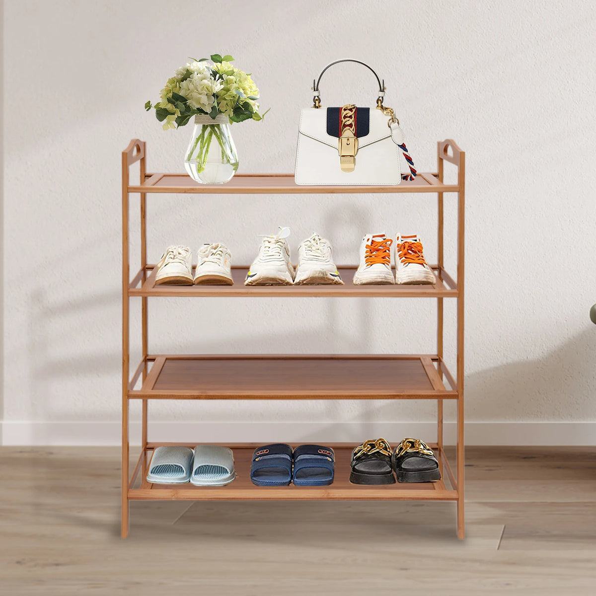Wooden 4 Tier Shoe Rack Organizer Display Holder