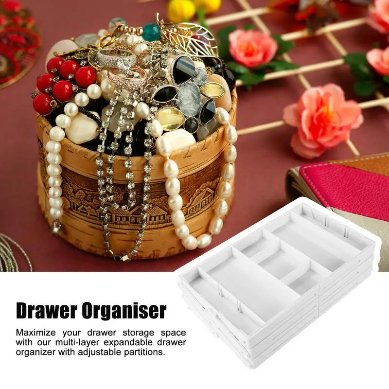 2-Layer Foldable Storage Tray – Expandable Drawer Organizer for Jewelry and Small Items