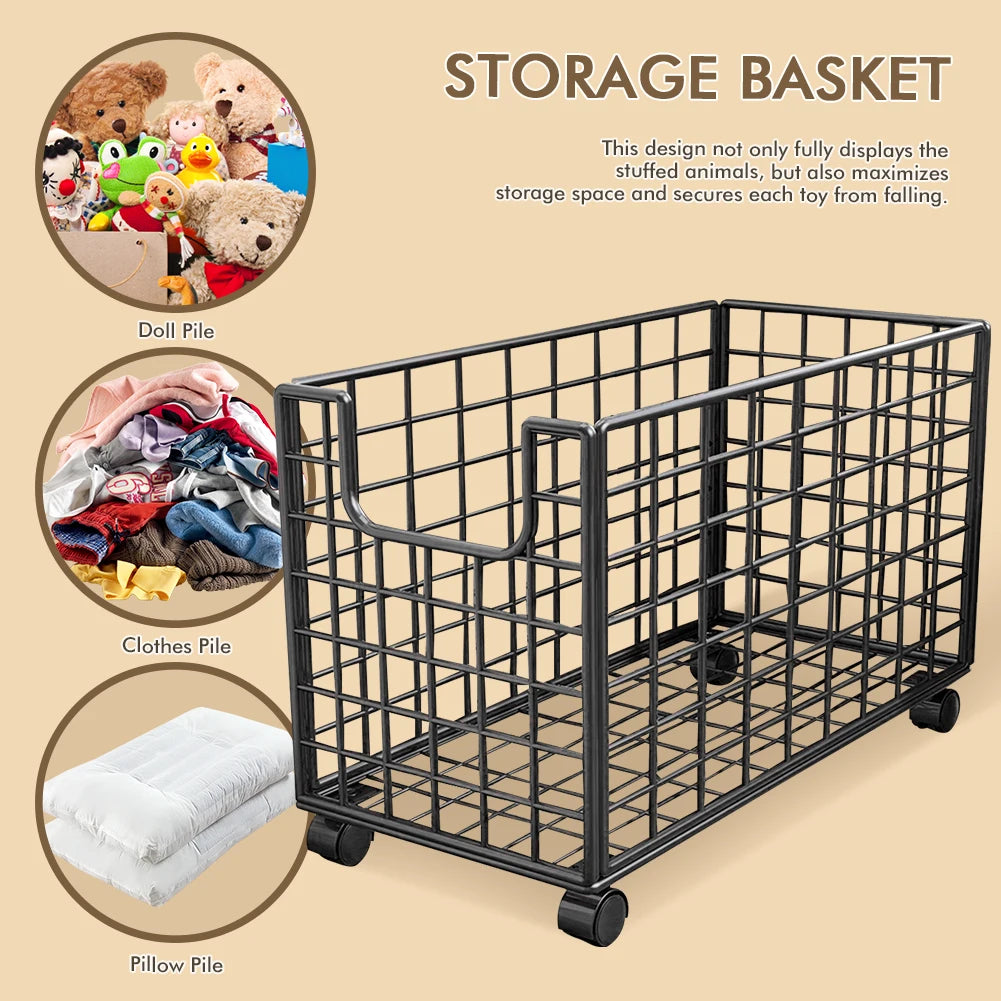 Stuffed Animal Organizer Metal Wire Basket Kids Storage Bin