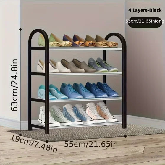 Multi-Layer Shoe Rack Single Row 4-Layer Storage Metal Stackable Tower (White)