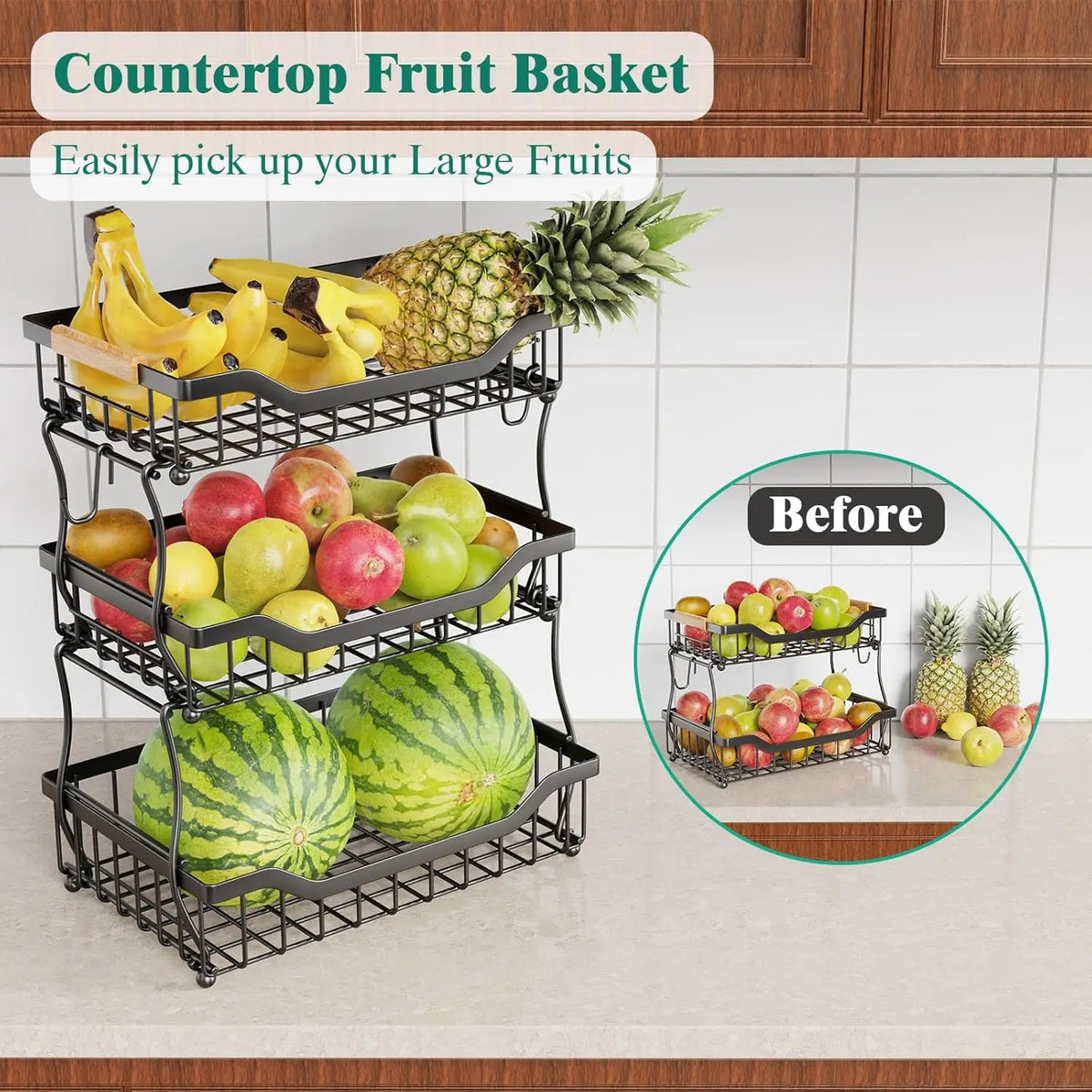 3-Tier Countertop Fruit Basket Vegetable Bread Bowl