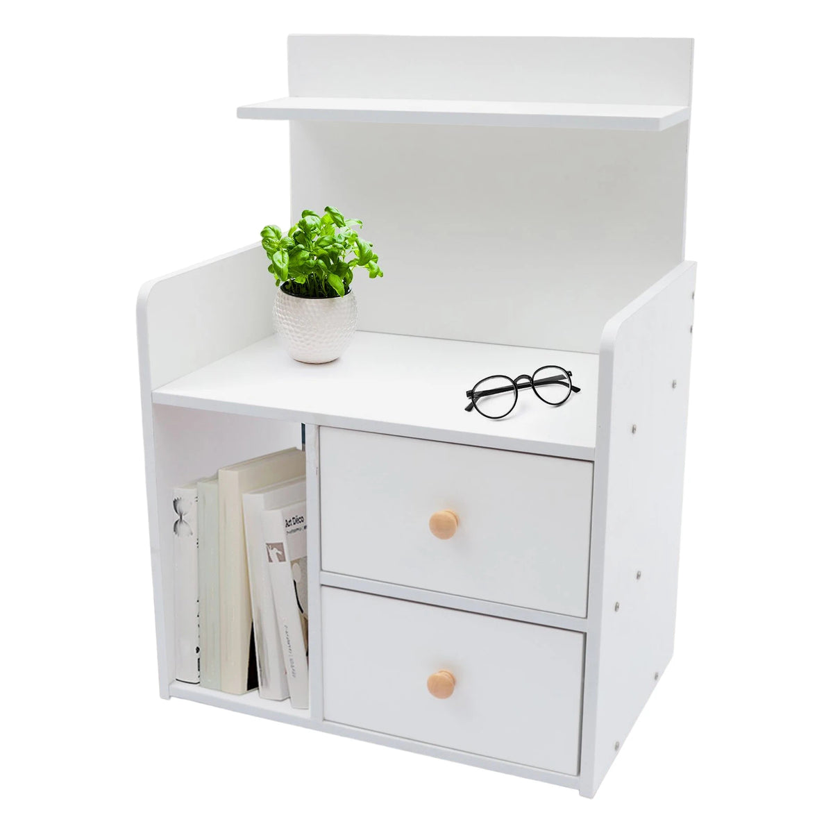 Elegant Nightstand with 2 Drawers and Cabinet Large Storage End Table Organizer