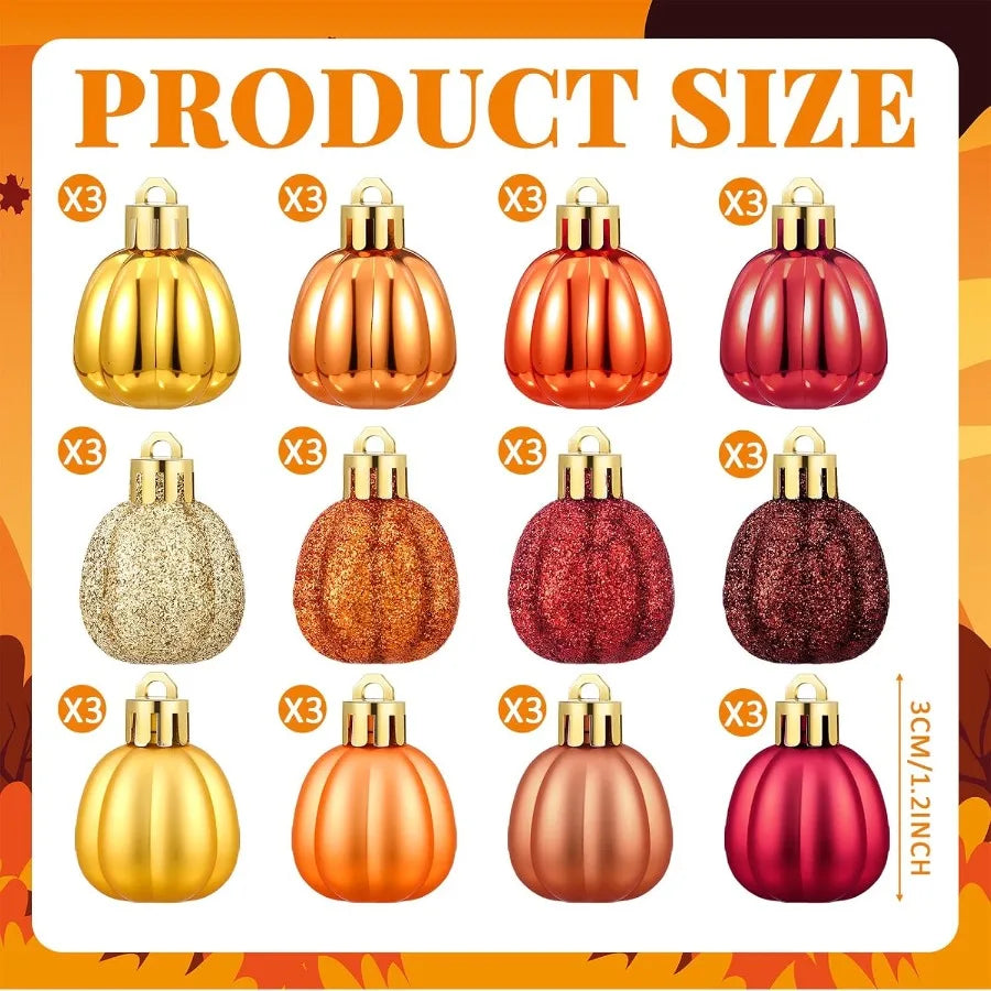 36 Count Small Pumpkin Hanging Ornaments – Rustic Fall Harvest Ball Decorations
