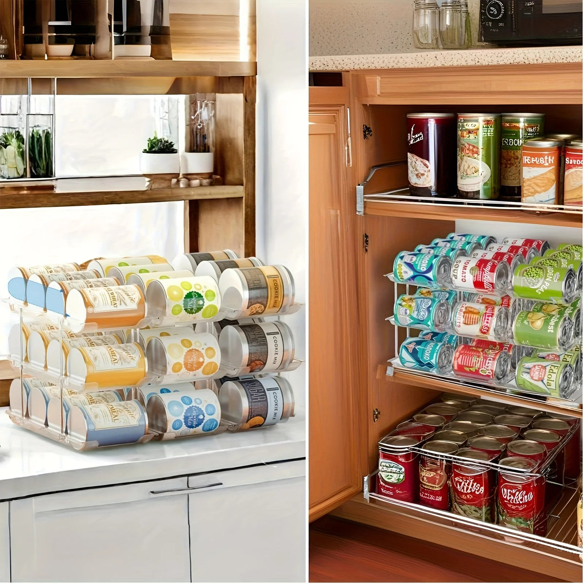 Stackable Clear Plastic 3-Tier Rolling Can Organizer 36-Capacity