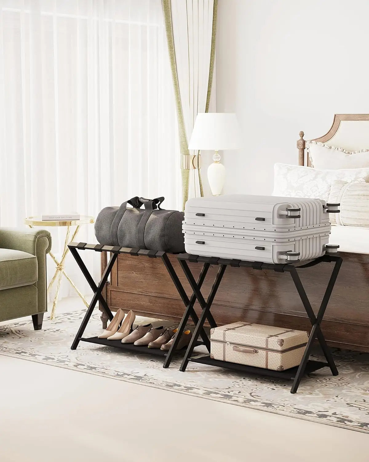 Folding Luggage Rack with Shelf for Storage