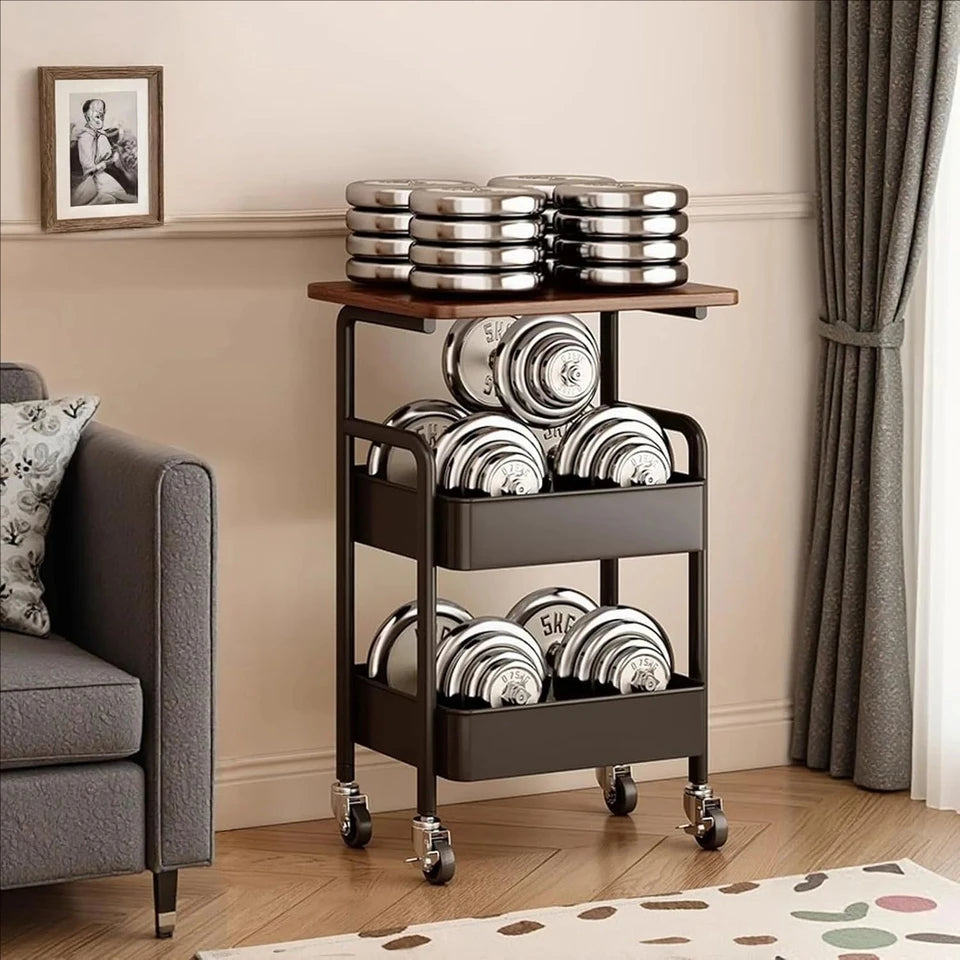 3-Tier Rolling Utility Cart with Wooden Shelves Industrial Metal Storage Rack with Handles