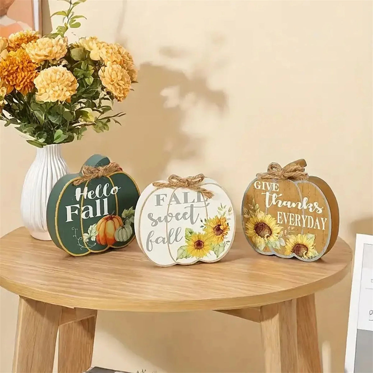 Fall Harvest Table Centerpiece Set 3Pcs Wooden Signs