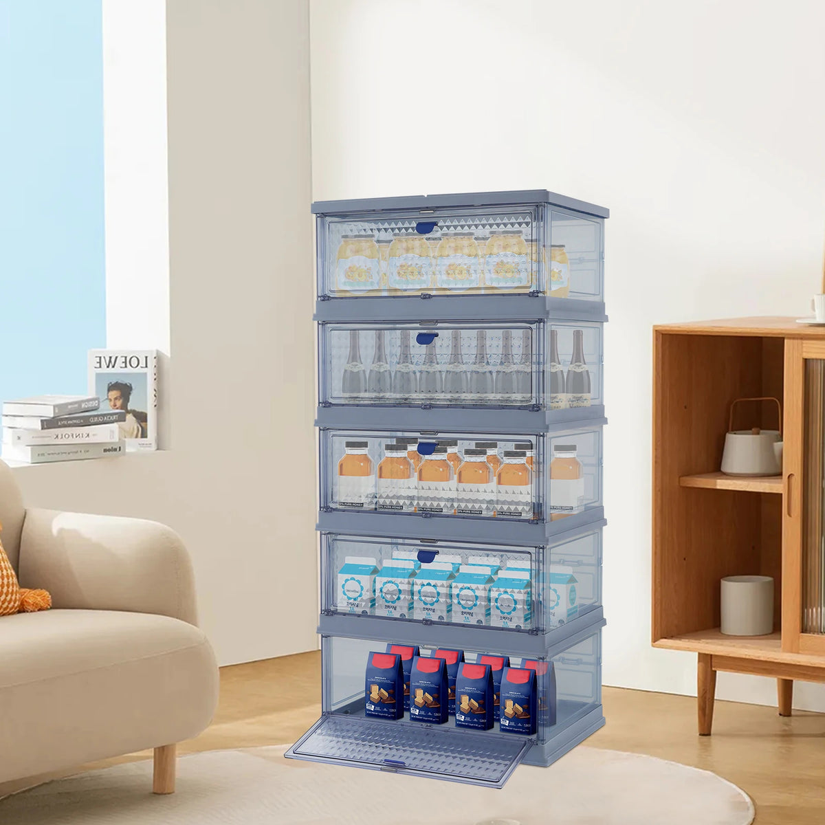 Foldable Storage Cabinet 5-Layer Stackable Storage Box (Blue)
