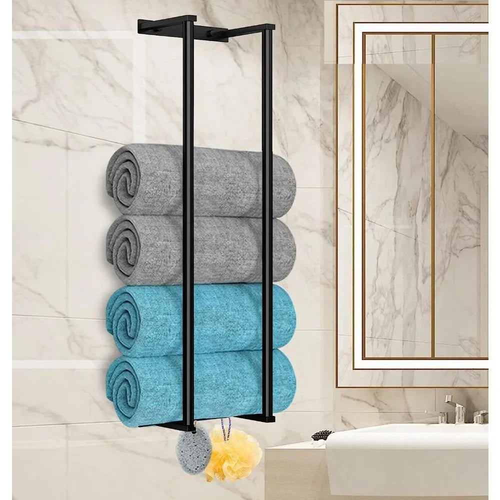 Modern Wall-Mounted Towel Rack for Rolled Towels Stainless Steel Spa-Style Organizer (Silver)