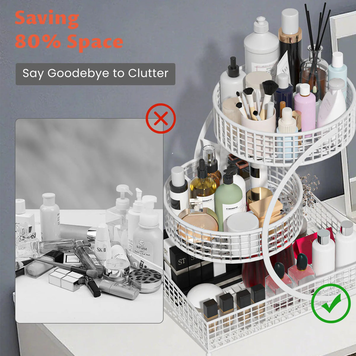 3-Tier Round Metal Storage Rack Cosmetic Organizer (White)