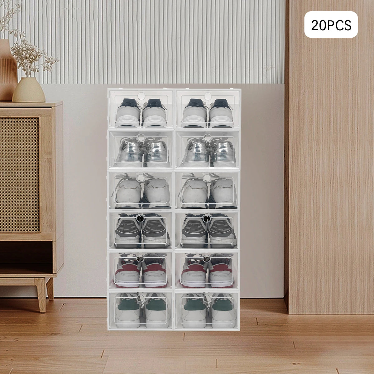 Clear Foldable Shoe Boxes Plastic Storage Organizer, 20 Pack