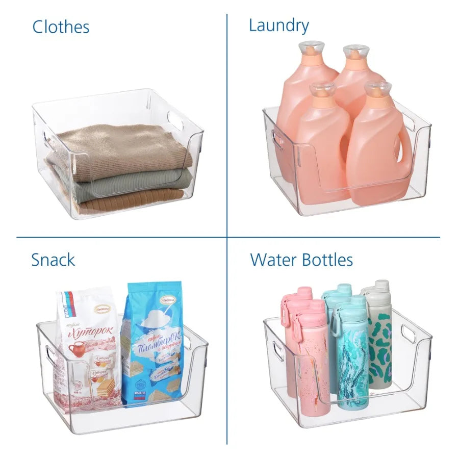 3-Pack Clear Open-Front Storage Organizer Bins – Stackable Plastic Shelf &amp; Countertop Organizers