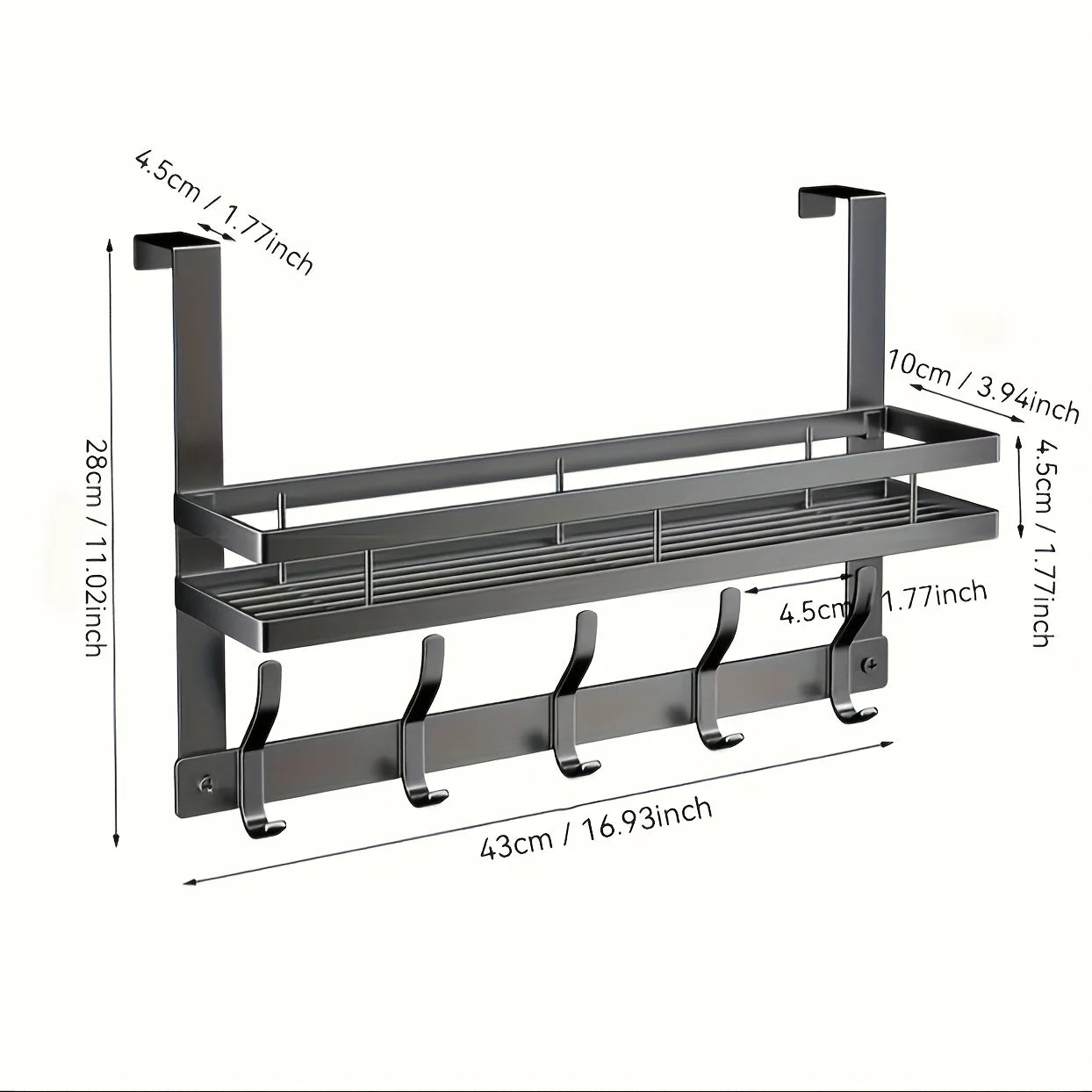 Multifunctional Metal 5-Hooks Over-the-Door Storage Rack (Gray)