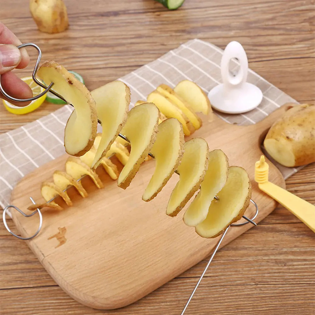 Spiral Potato Cutter with 4 Stainless Steel Sticks – Manual Twisted Potato Slicer