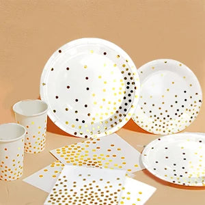 Modern White Gold Party Plates Cups Napkins 121pcs