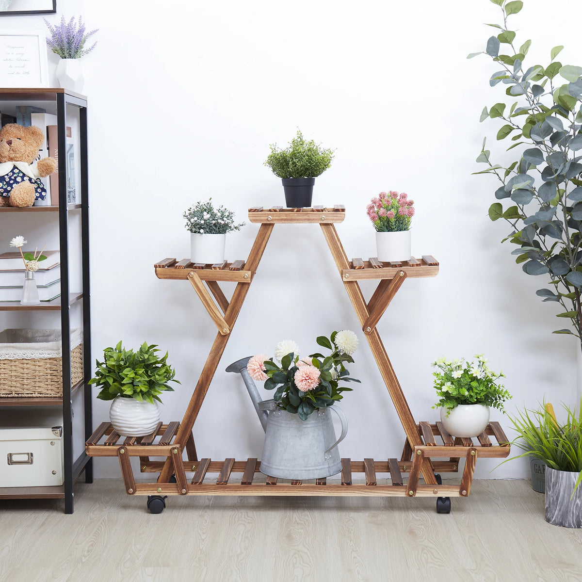6-Tier Triangular Plant Stand with Wheels