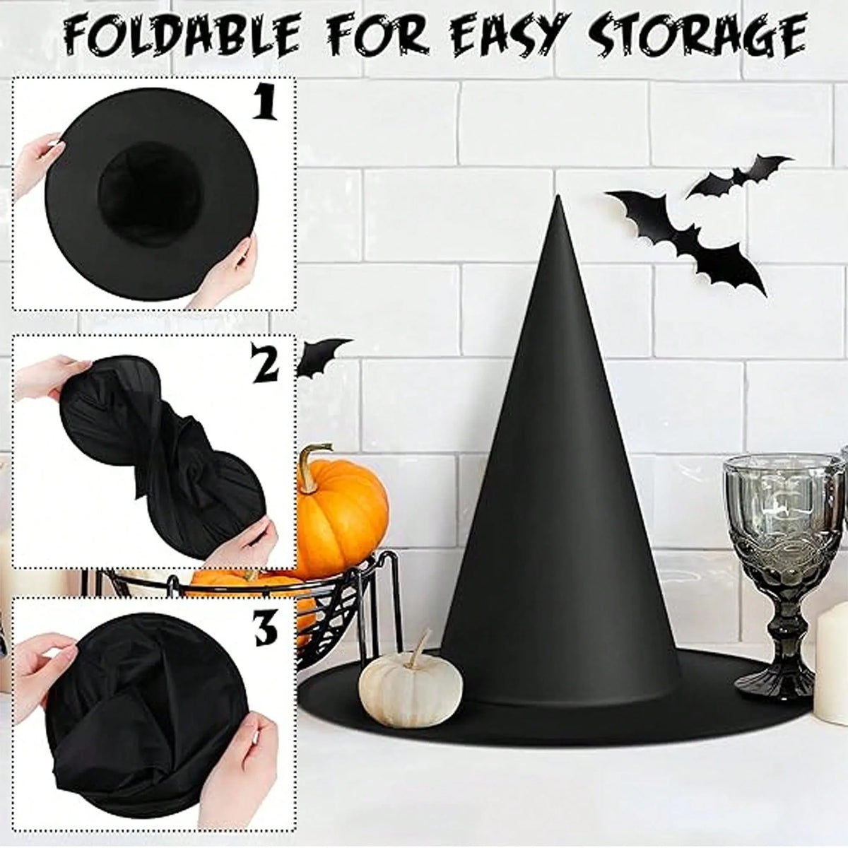 Black Witch Hats 6PCS with Hanging Rope for Spooky Decor
