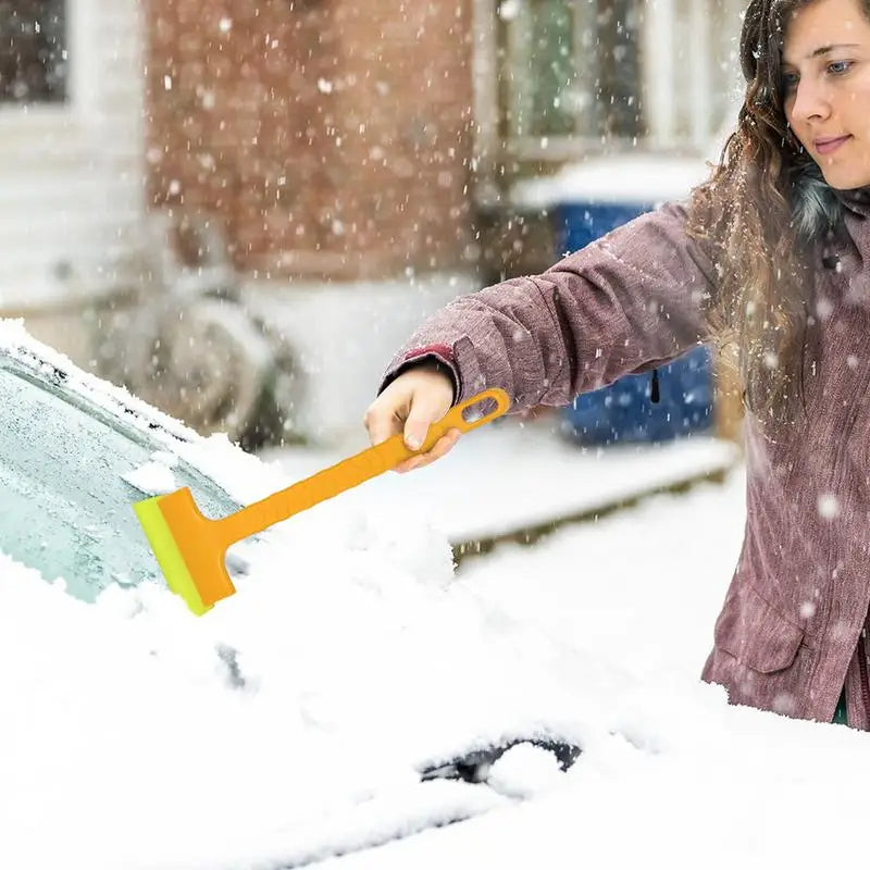 Vehicle Windshield Ice Scraper with Ergonomic Long Handle (Yellow)