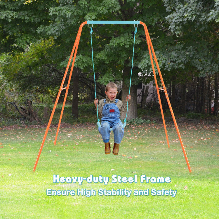 Kids Outdoor Swing Set with Heavy-Duty Metal A-Frame