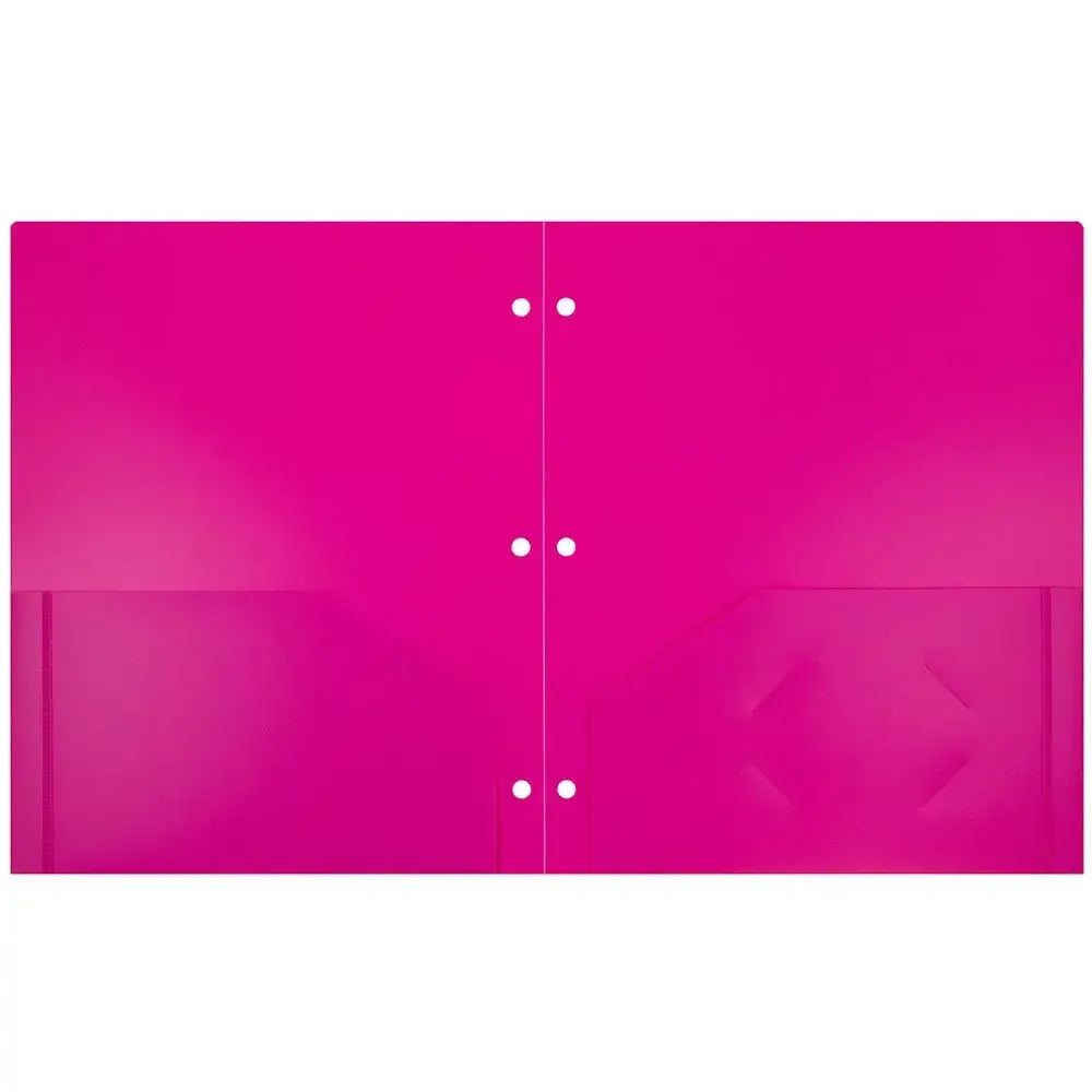 3-Hole Punched Plastic Folders with Pockets, 6-Pack