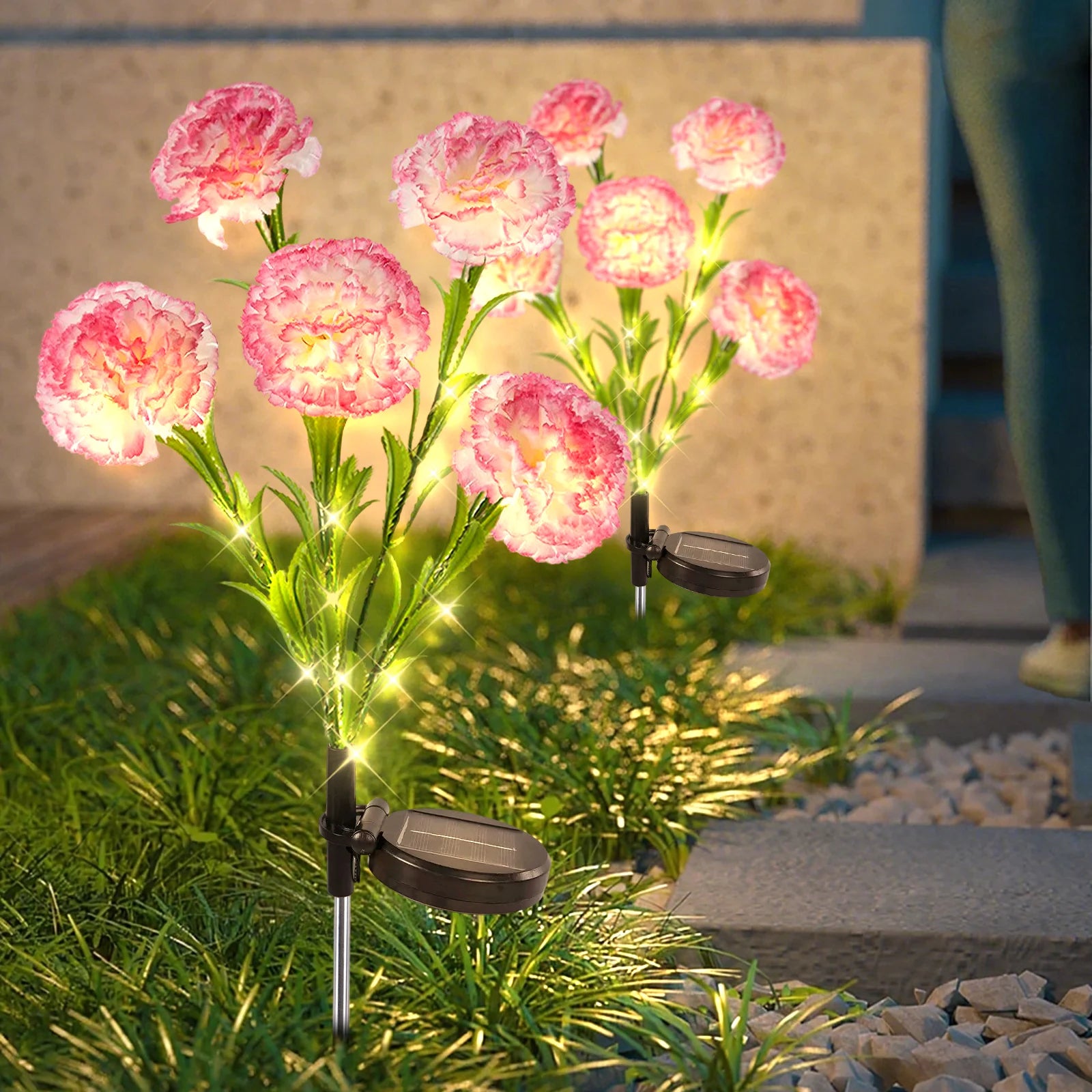 Waterproof LED Carnation Flower Solar Light Outdoor Landscape Path Lighting