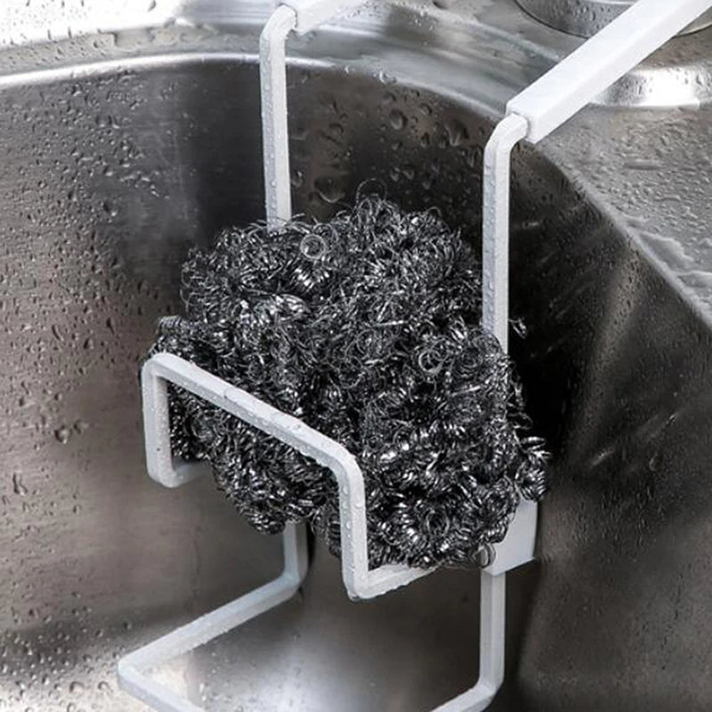 Durable Metal Sink Caddy Sponge Holder Faucet Rack (White)