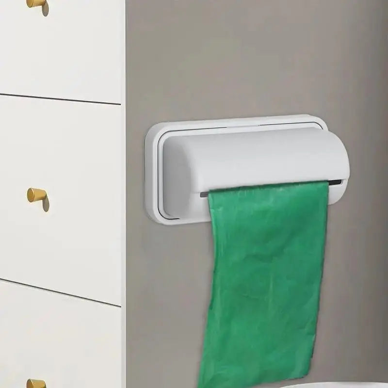 Wall Mounted Trash Bag Roll Holder Self-Adhesive Kitchen Garbage Film Storage (White)