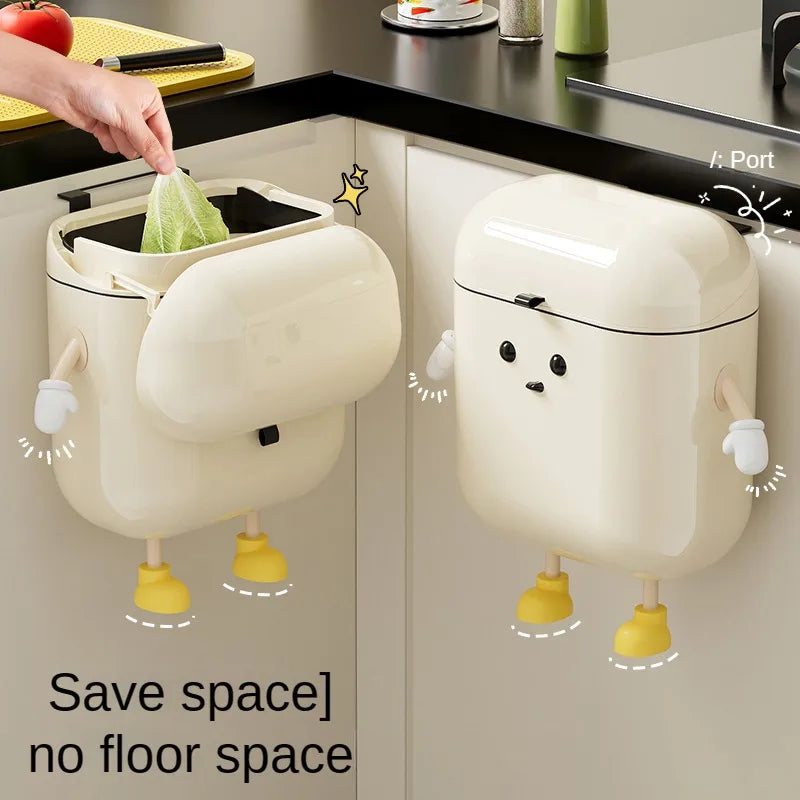 Hanging Wall-Mounted Kitchen Trash Can with Lid 12 Liter (Cream)