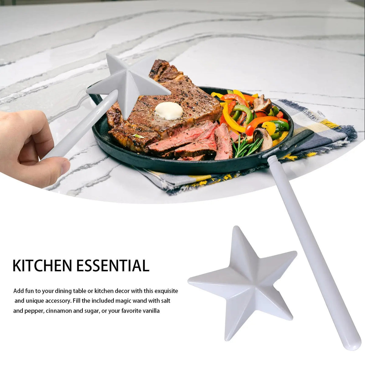 Star Wand Salt and Pepper Shaker – Magic Seasoning Dispenser for Whimsical Kitchen Decor (Black)