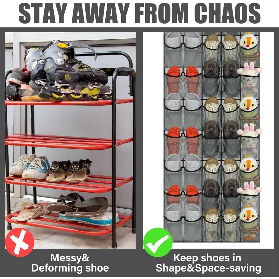 Large Mesh Hanging Shoe Rack for Closet Nonslip Behind Door Storage Holder (Gray)