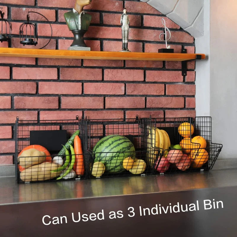 3 Tier Metal Wire Wall Mount Basket Rustic Kitchen Fruit Bin &amp; Bathroom Storage Rack
