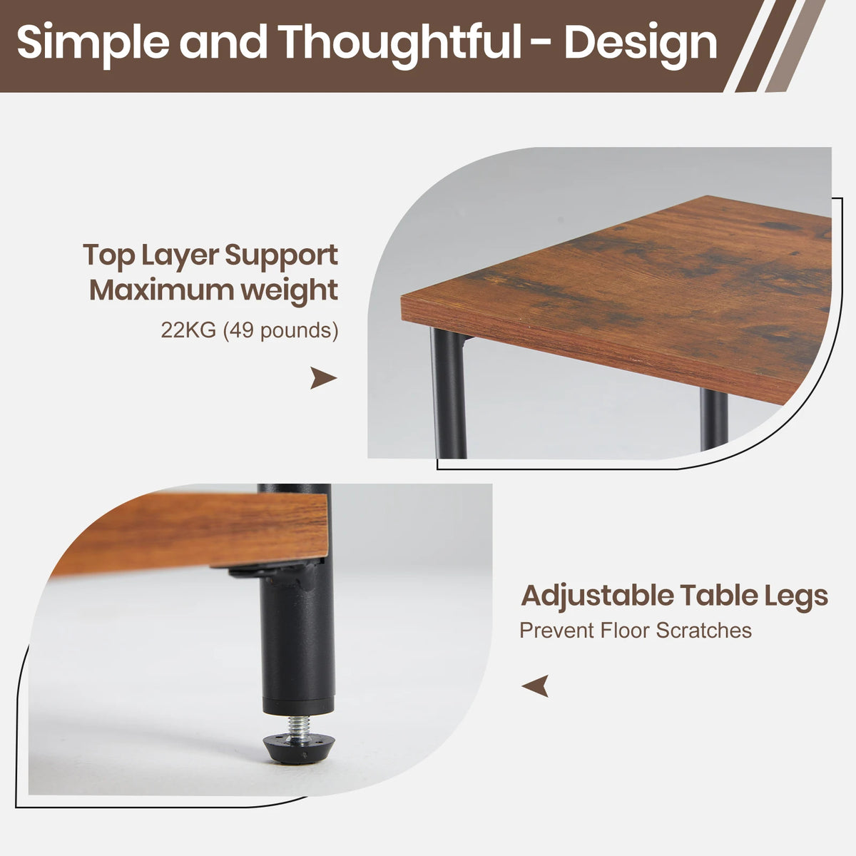 Modern 3-Shelf Side Table Heavy-Duty Steel Frame Nightstand