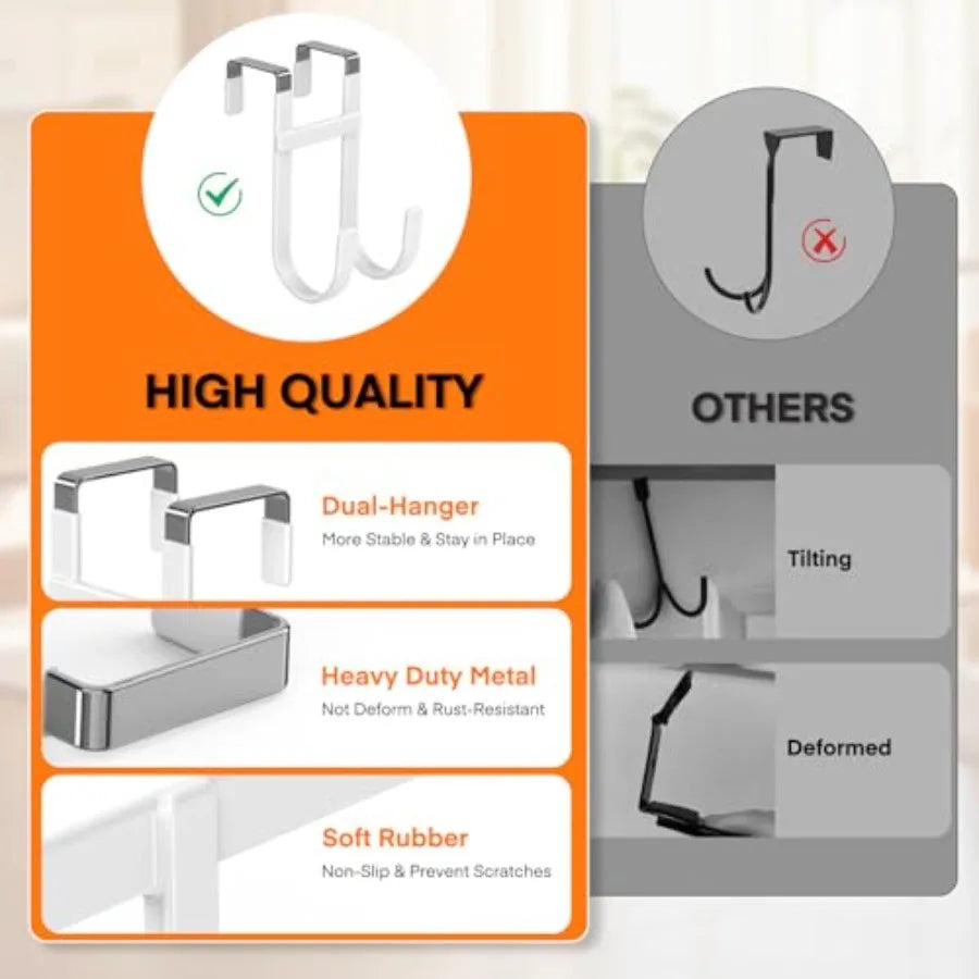 Over the Door Hooks, Heavy-Duty Double Hanger Door Hook, 100LB Capacity Metal Door Hanger, No-Drill Rubber-Coated Hooks for Bathroom, Bedroom &amp; Closet Organization
