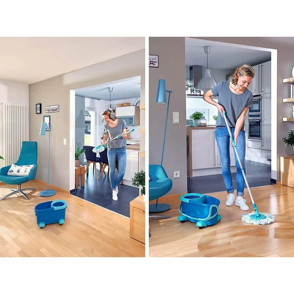 Spin Mop and Bucket Set with Wheels Easy Wring Floor Cleaning System