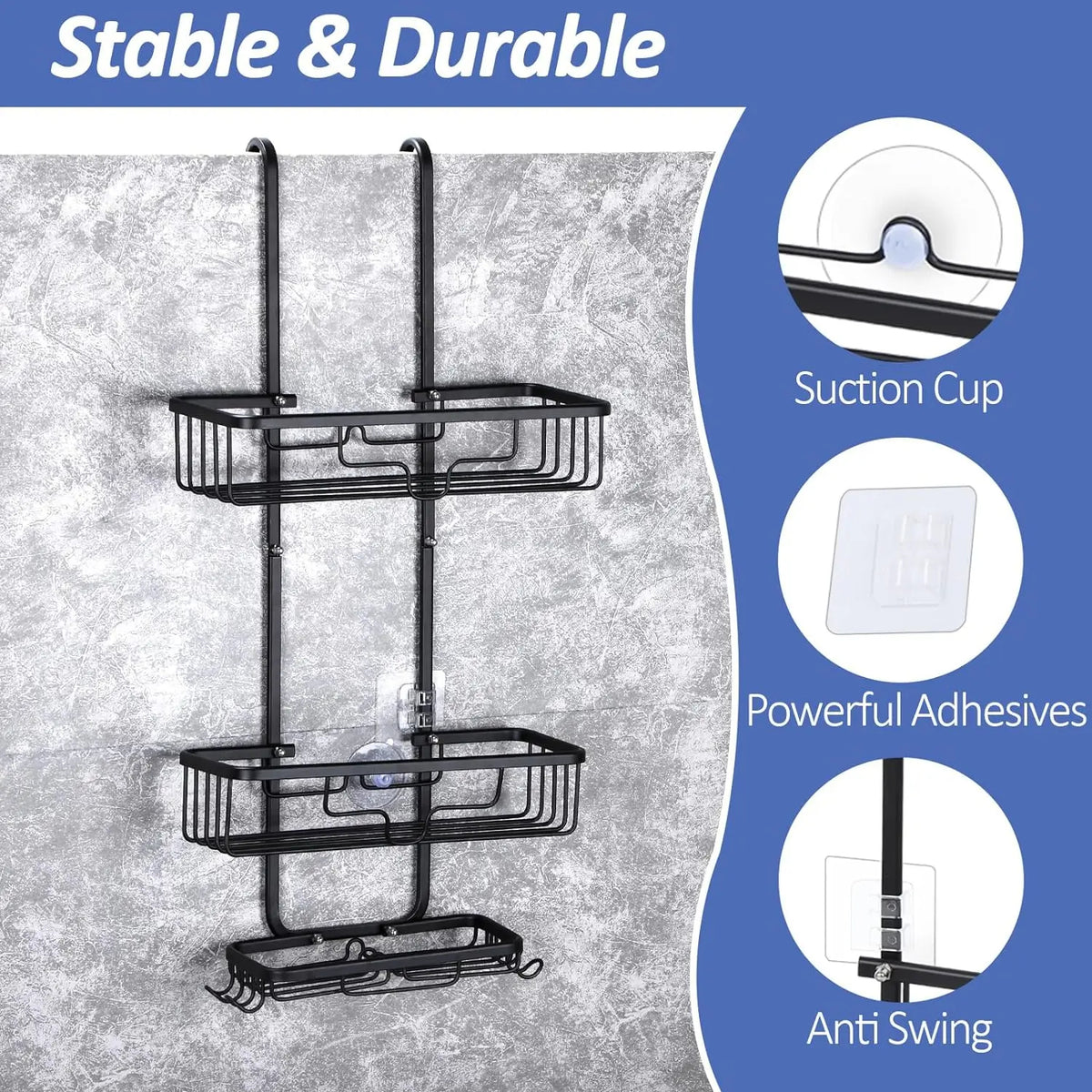 Over the Door Shower Caddy 3 Tier Hanging Shower Organizer Shelf for Bathroom