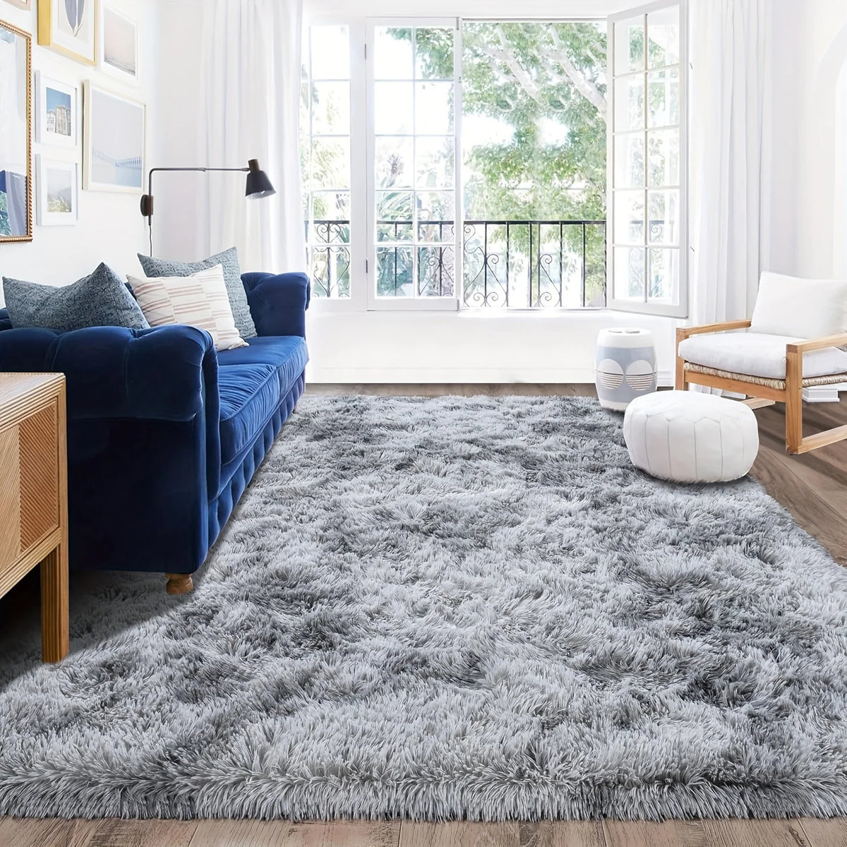 Fluffy Tie Dyed Gray Area Rug Non-Slip Carpet for Living Room, Bedroom &amp; Home Decoration