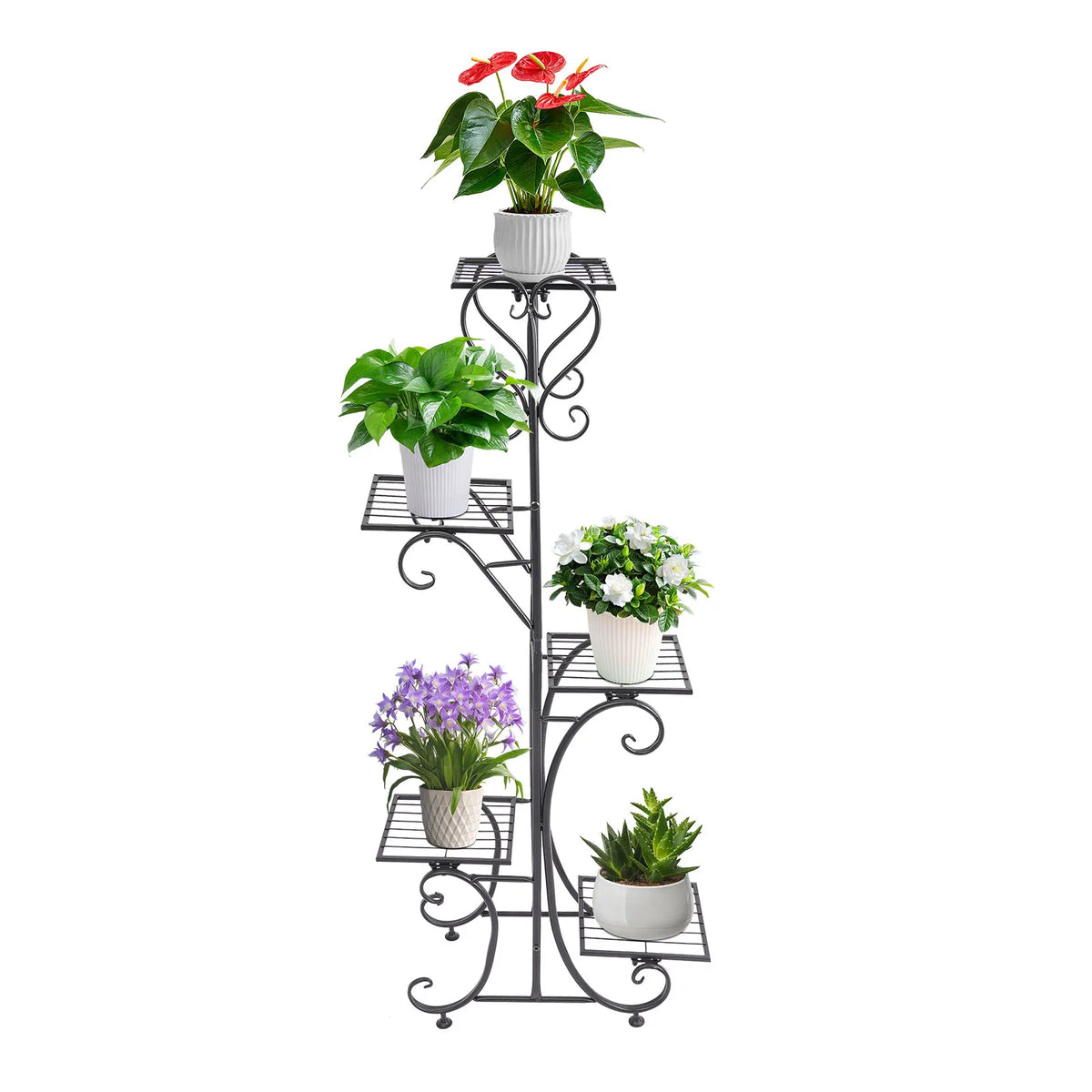 Modern Flower Stand Floor Standing 5-Tier Plant Rack (Black)