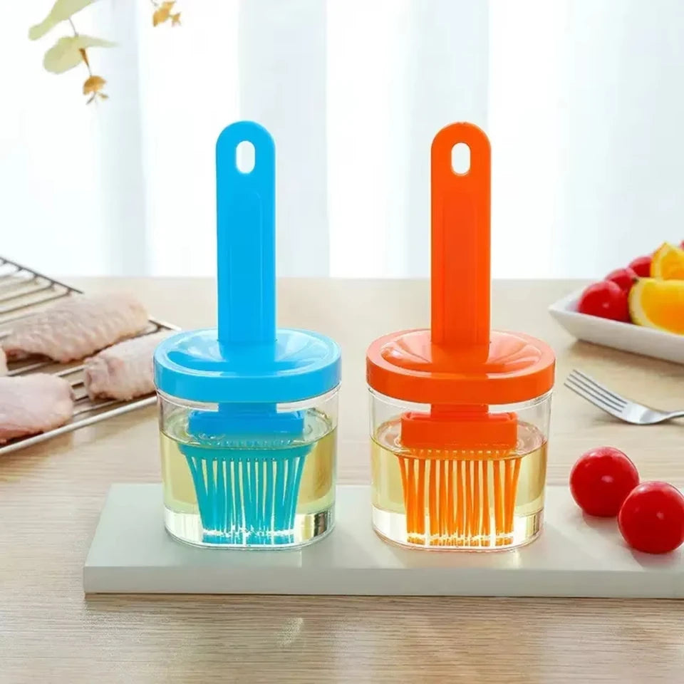 Silicone Barbecue Oil Brush Dispenser Bottle, 1PC (Blue)