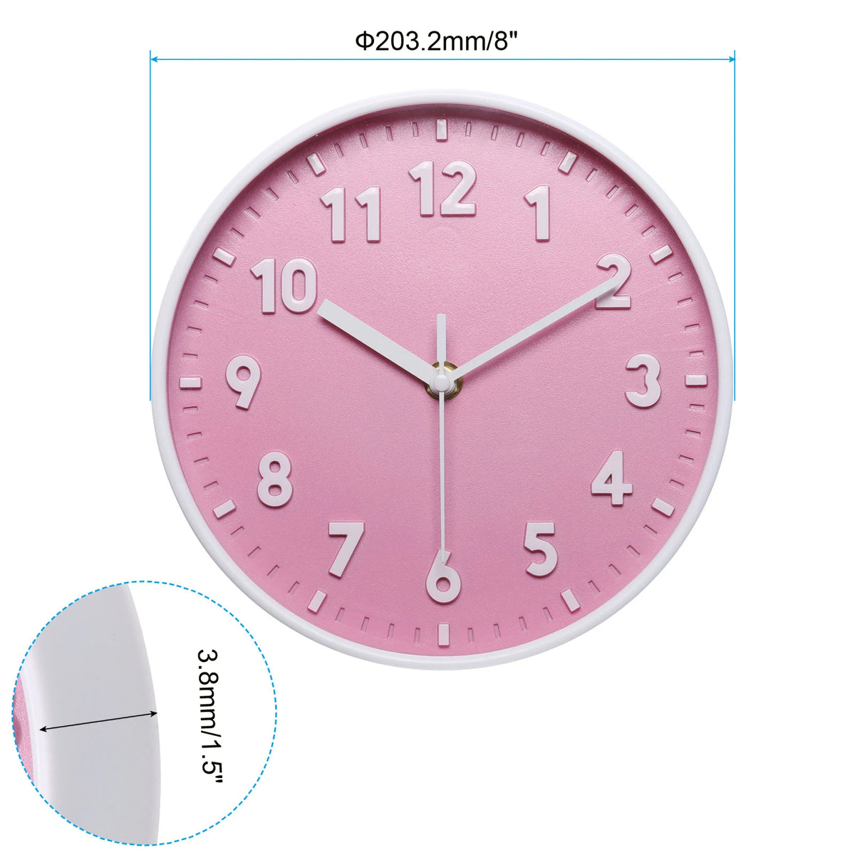 Silent Decorative Clock 8-Inch Battery Operated Clock (Pink)